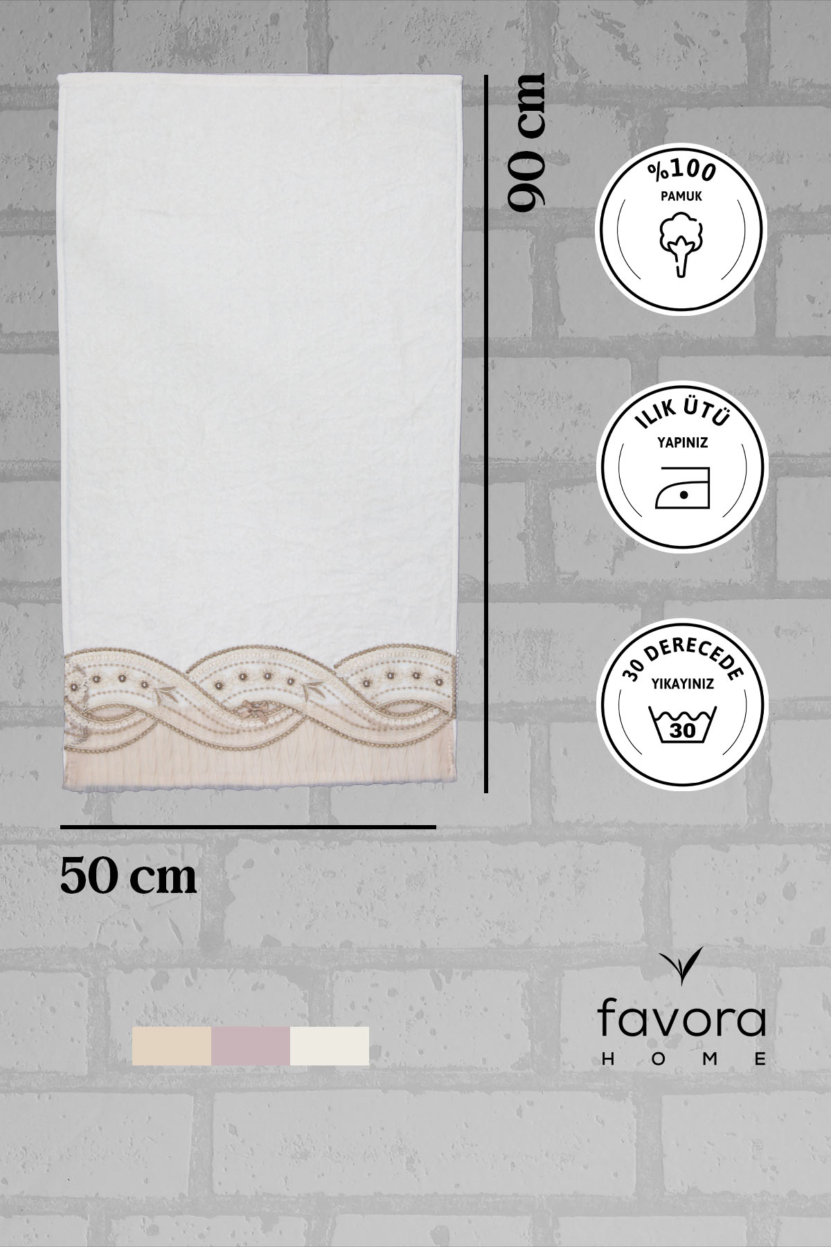 %100 Pamuk Fiyonk Güpürlü Çeyizlik Havlu 50x90 - Vizon %100 Pamuk Fiyonk Güpürlü Çeyizlik Havlu 50x90 - Vizon