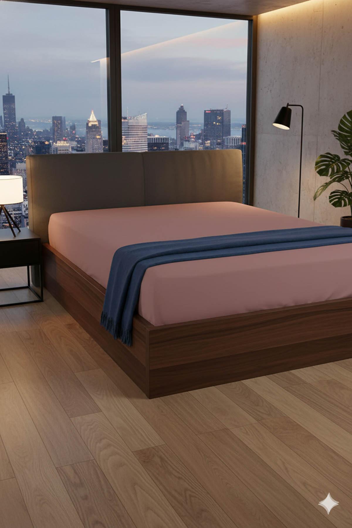 %100 Pamuk Ranforce Premium Çift Kişilik Çarşaf - Pudra