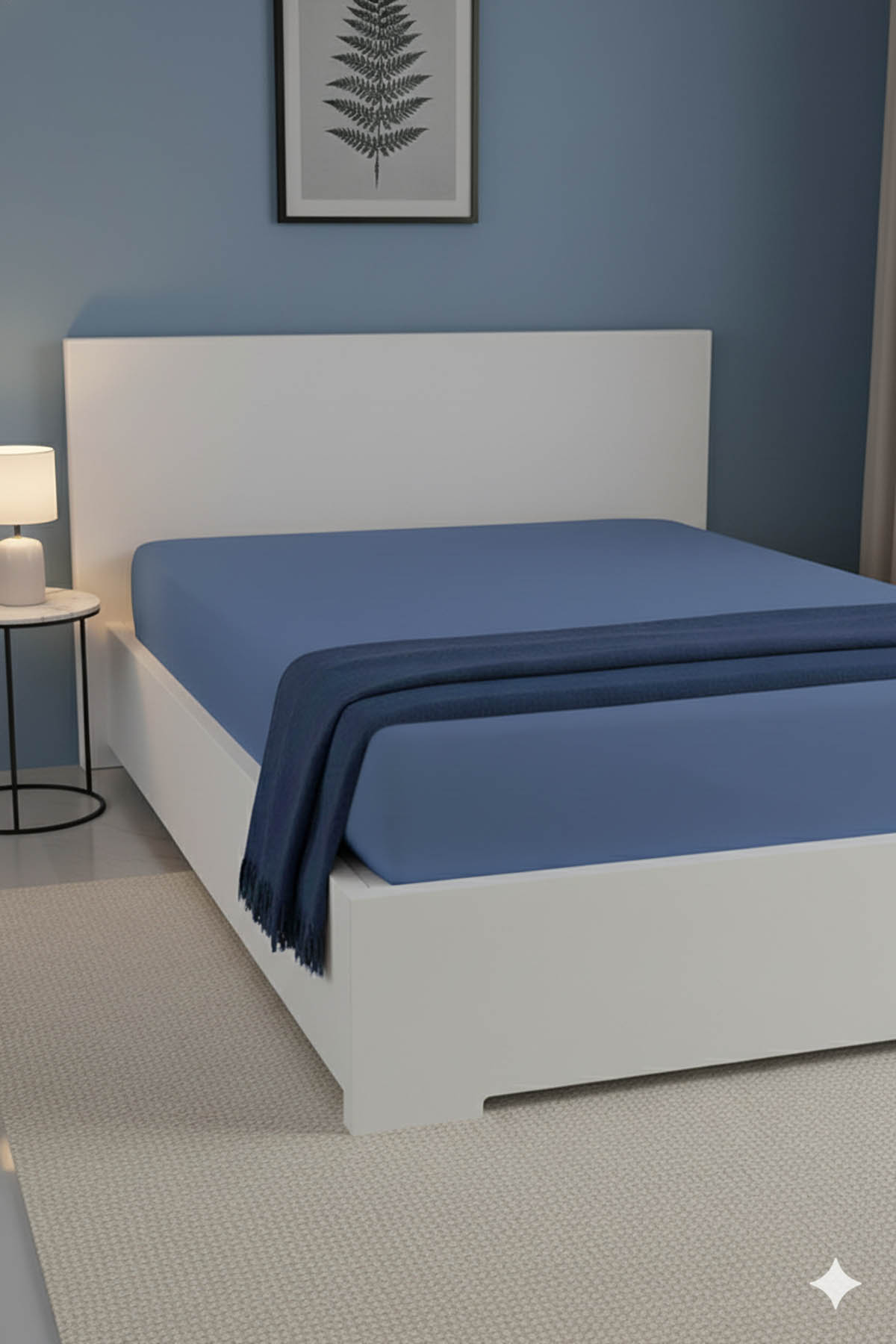 %100 Pamuk Ranforce Premium Çift Kişilik Lastikli Çarşaf - İndigo