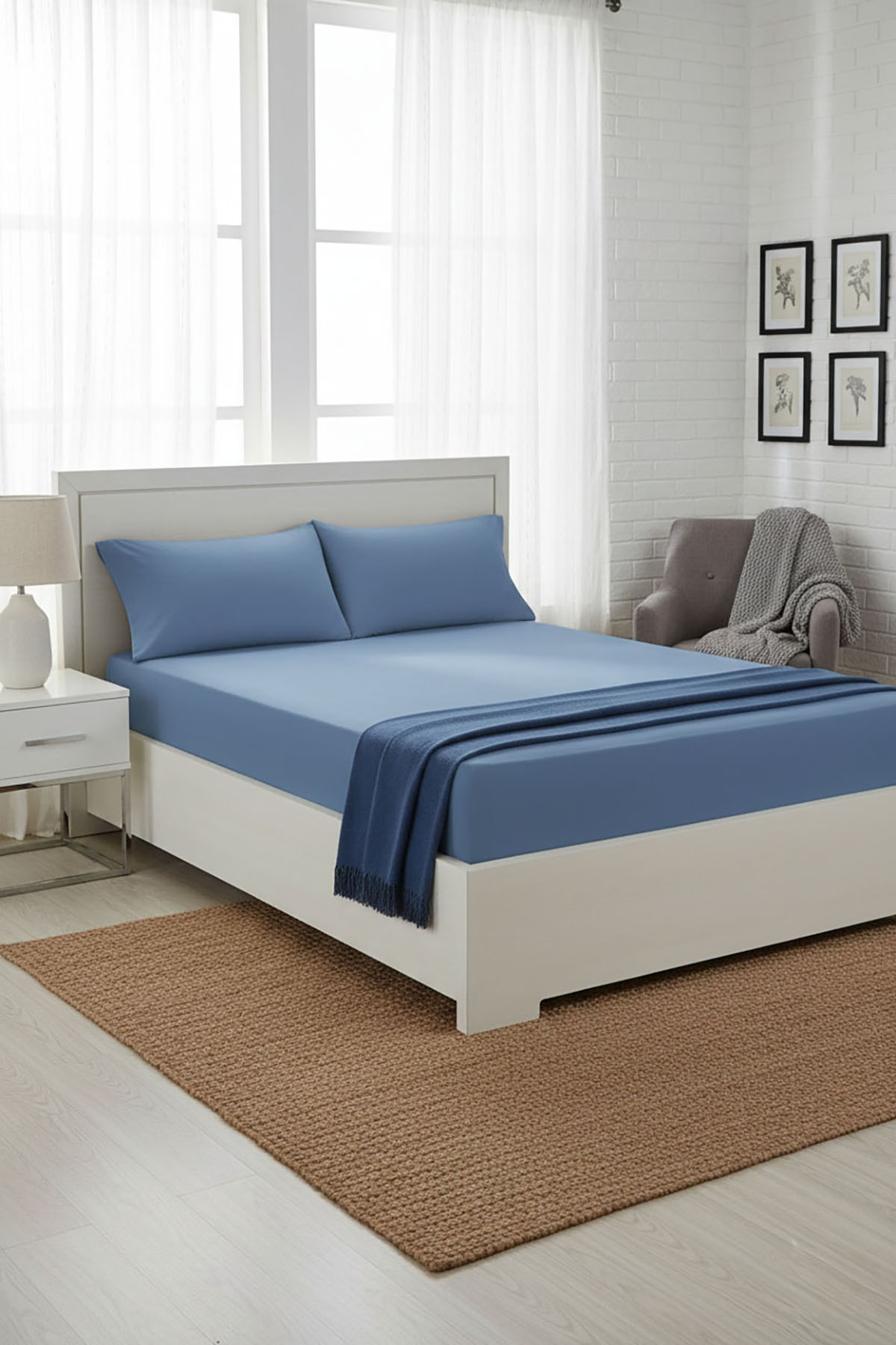 %100 Pamuk Ranforce Premium King Size Lastikli Çarşaf Seti - İndigo