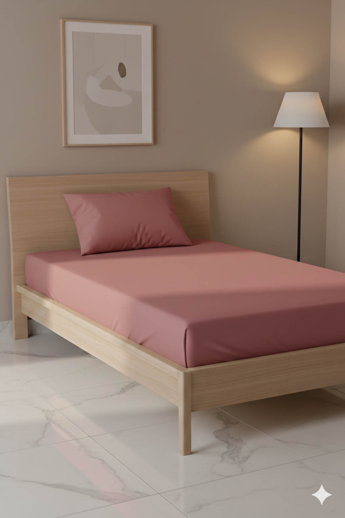 %100 Pamuk Ranforce Premium Tek Kişilik Çarşaf Seti - Pudra