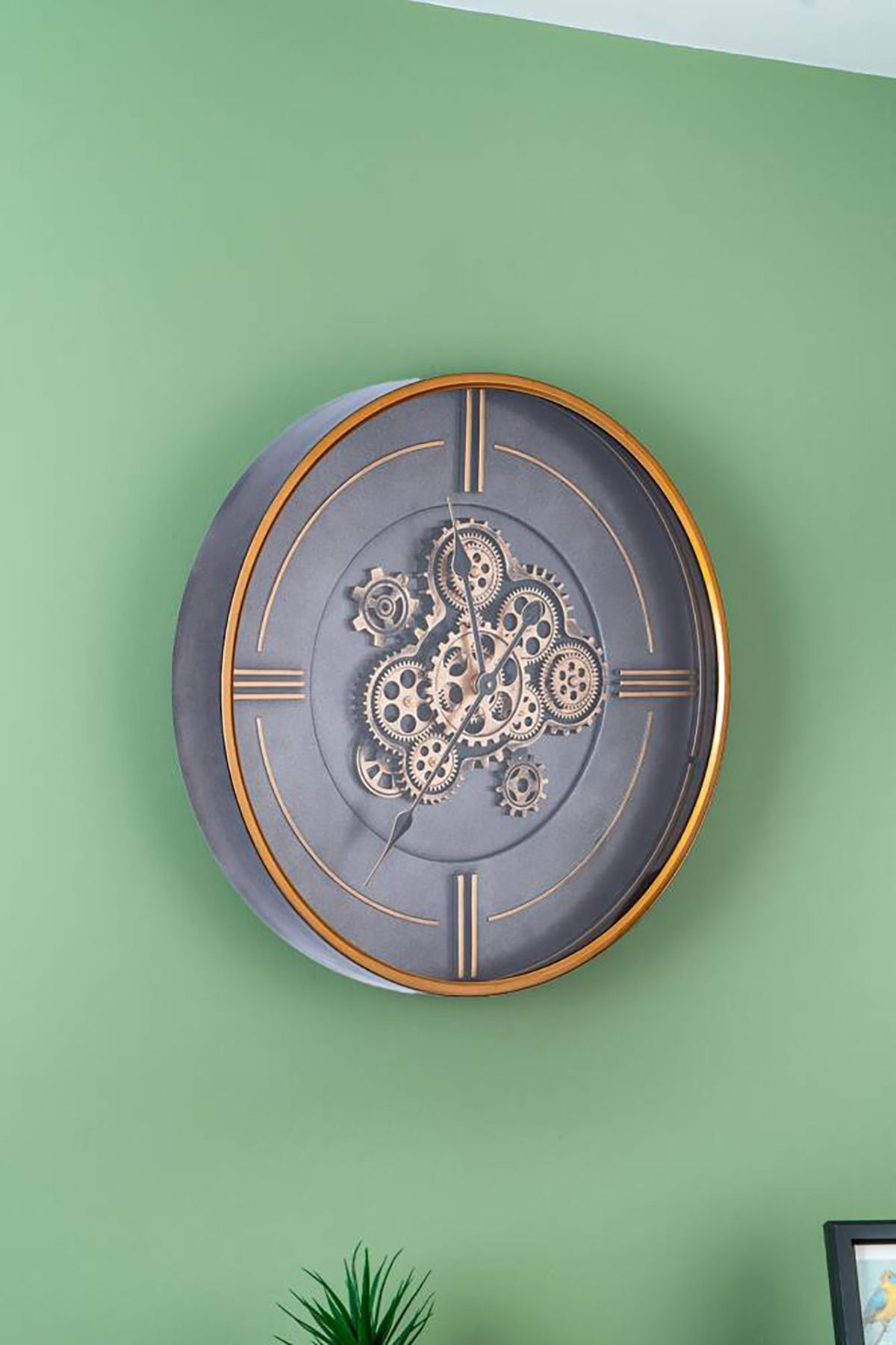 Acar Dekoratif Çarklı Duvar Saati - 59 cm - Gri JOY-06814