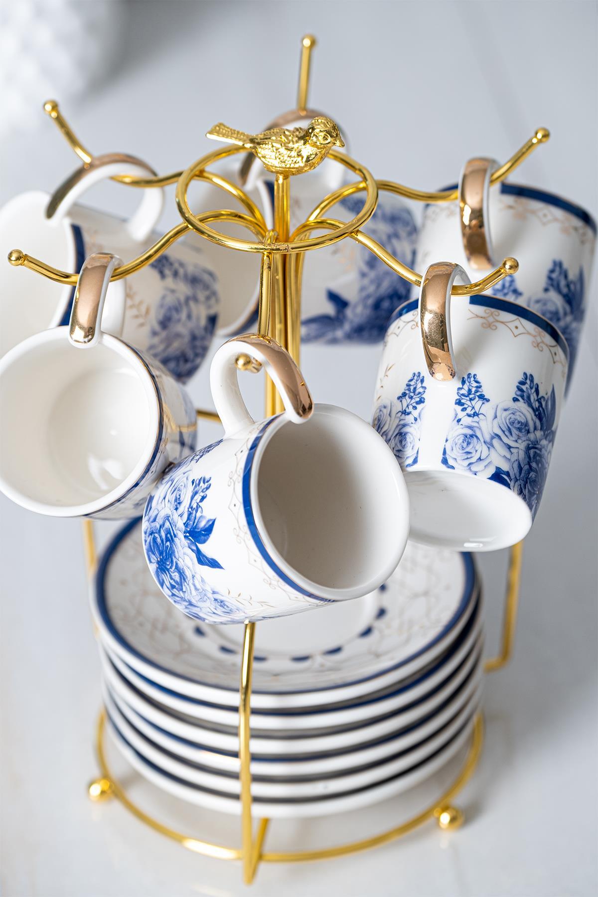 Acar Mist 6 Kişilik Kahve Fincanı Takımı - 90 ml - Mavi - Beyaz PORJ-05219