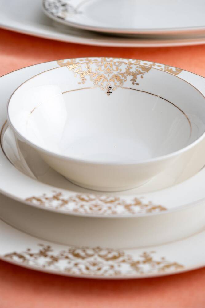 Acar Rosaline 60 Parça 12 Kişilik Gold Porselen Yemek Takımı NCY-06210
