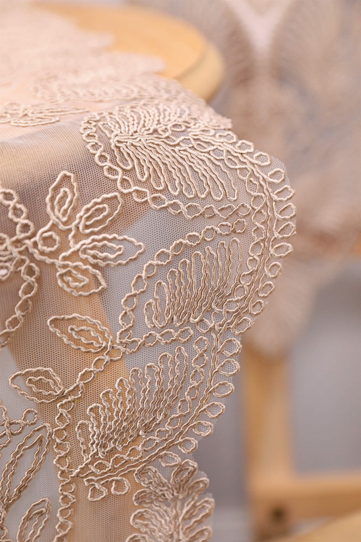 Avangart Kadife Fransız Güpürlü 5 Parça Salon Takımı Vizon