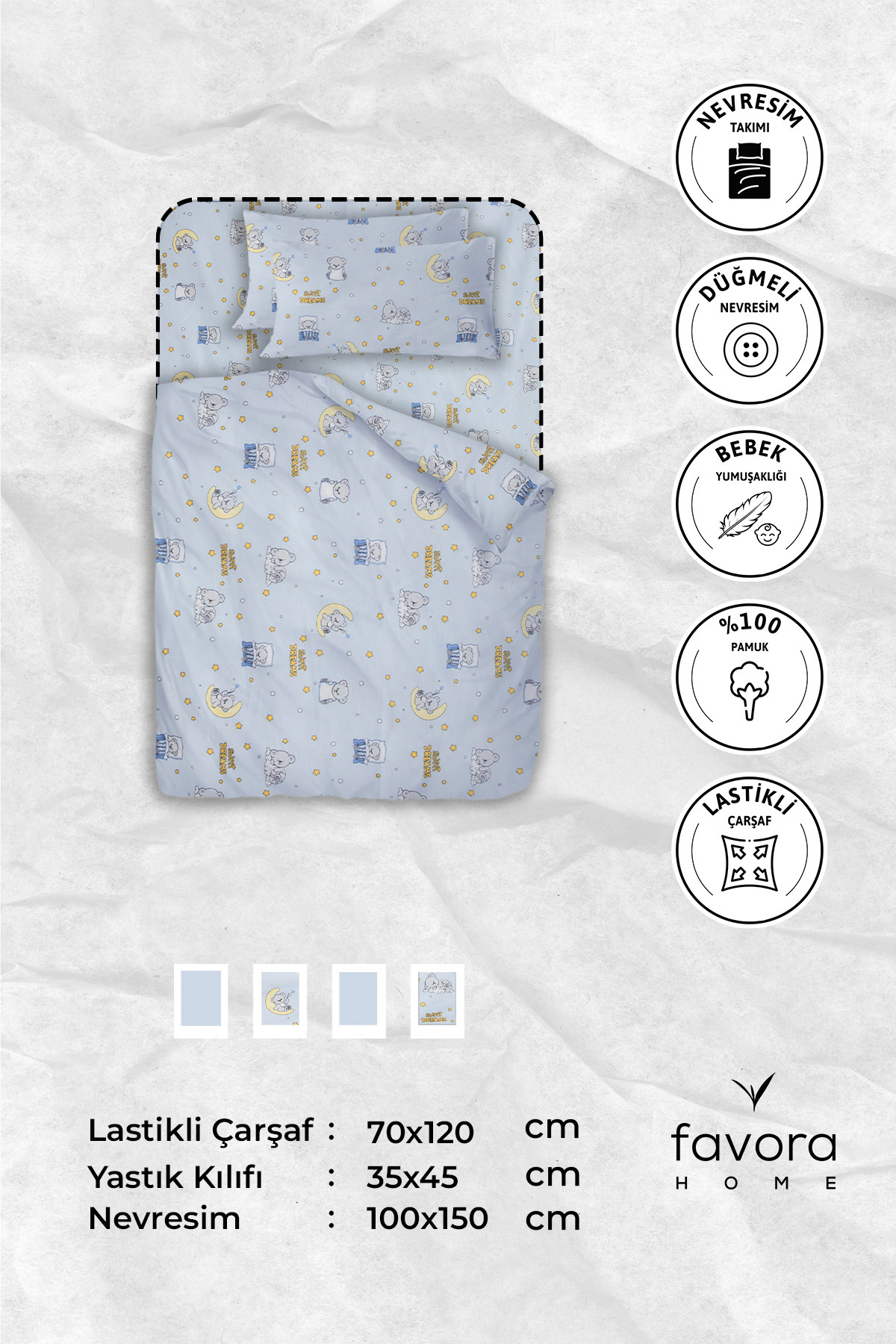 Baby %100 Pamuk Dream Sweet Bebek Nevresim Takımı - Mavi