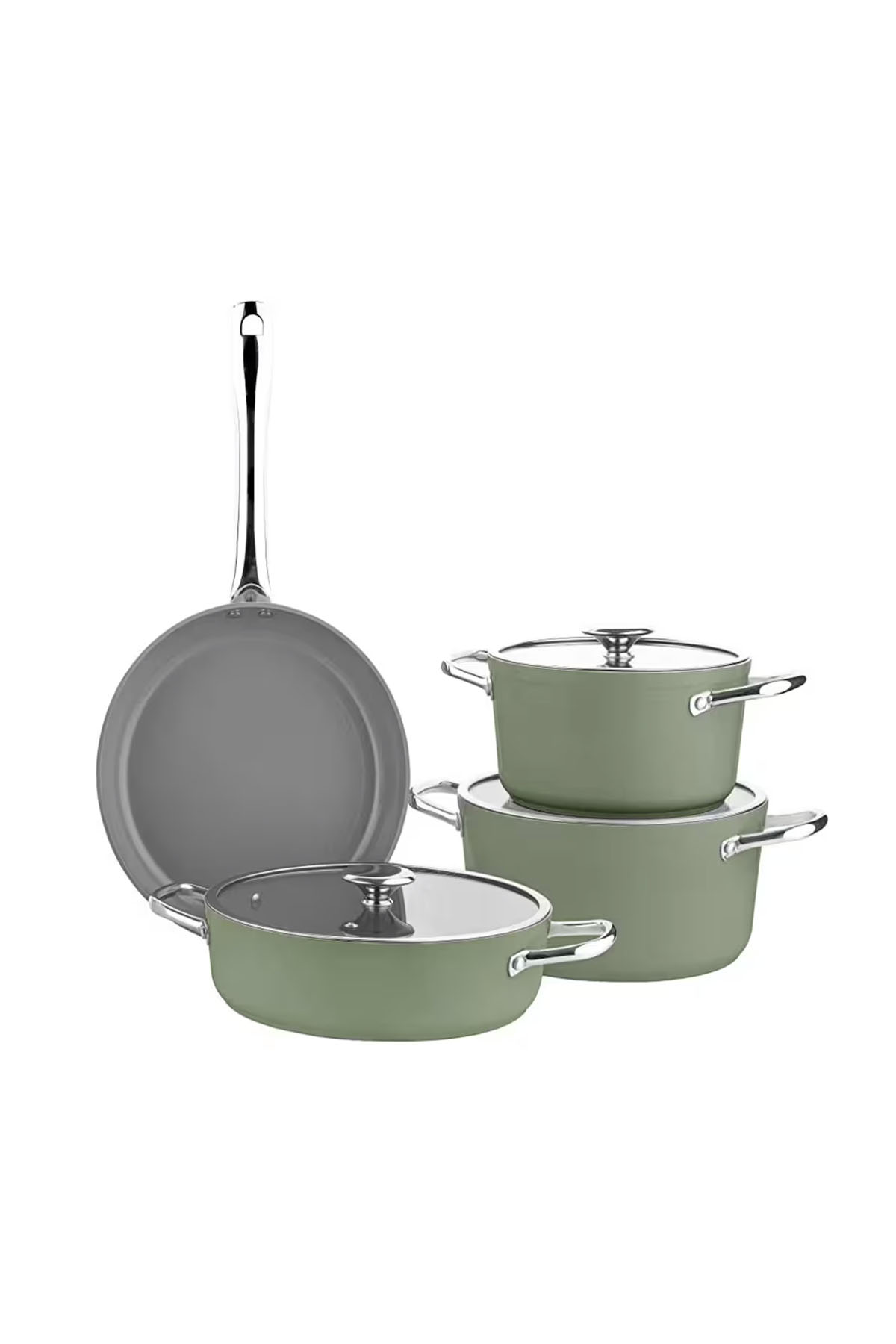 Bambum Voyage 7 Parça Seramik Tencere Seti - Yeşil