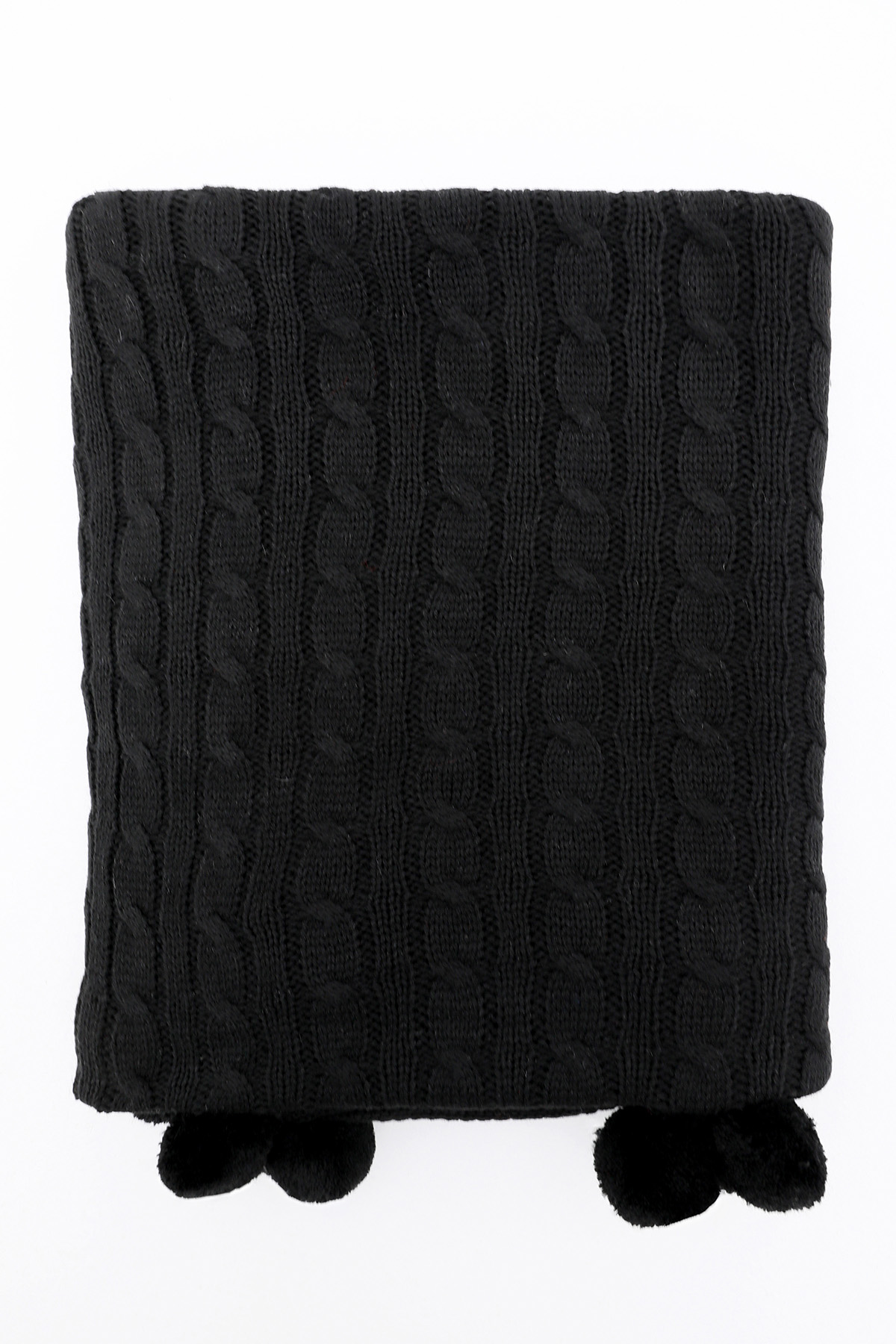 Biocotton Triko Ponponlu Tv Battaniyesi - Siyah