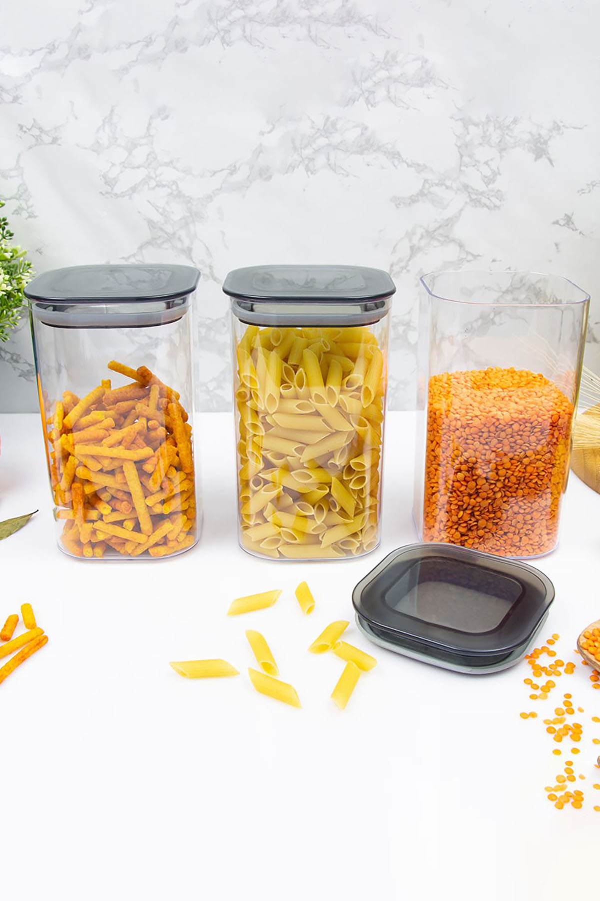 DecoBella 3'lü 1.1 L Kare Erzak Kabı Seti 50875 - Şeffaf