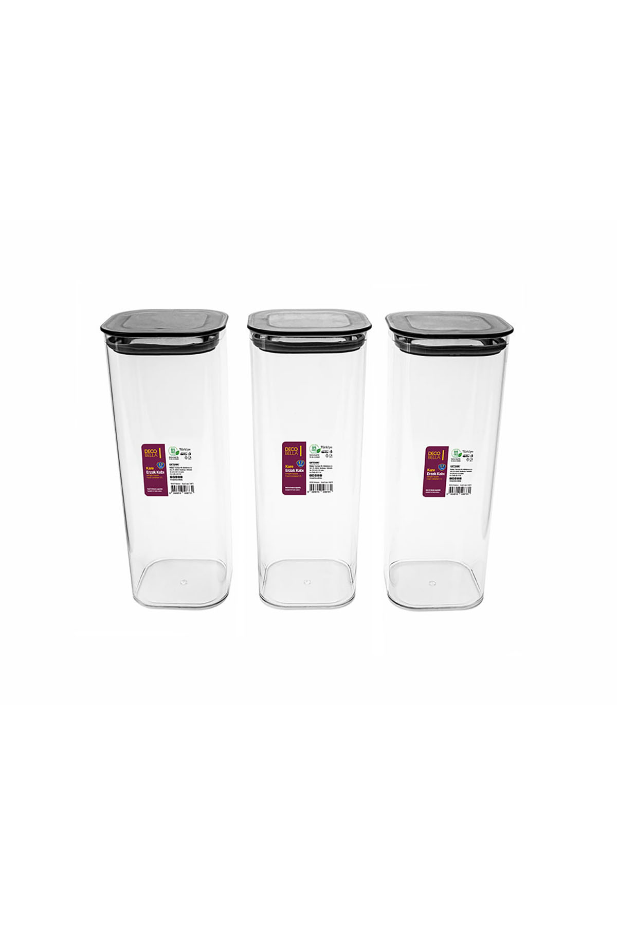 DecoBella 3'lü 1.7 L Kare Erzak Kabı Seti 50876 - Şeffaf