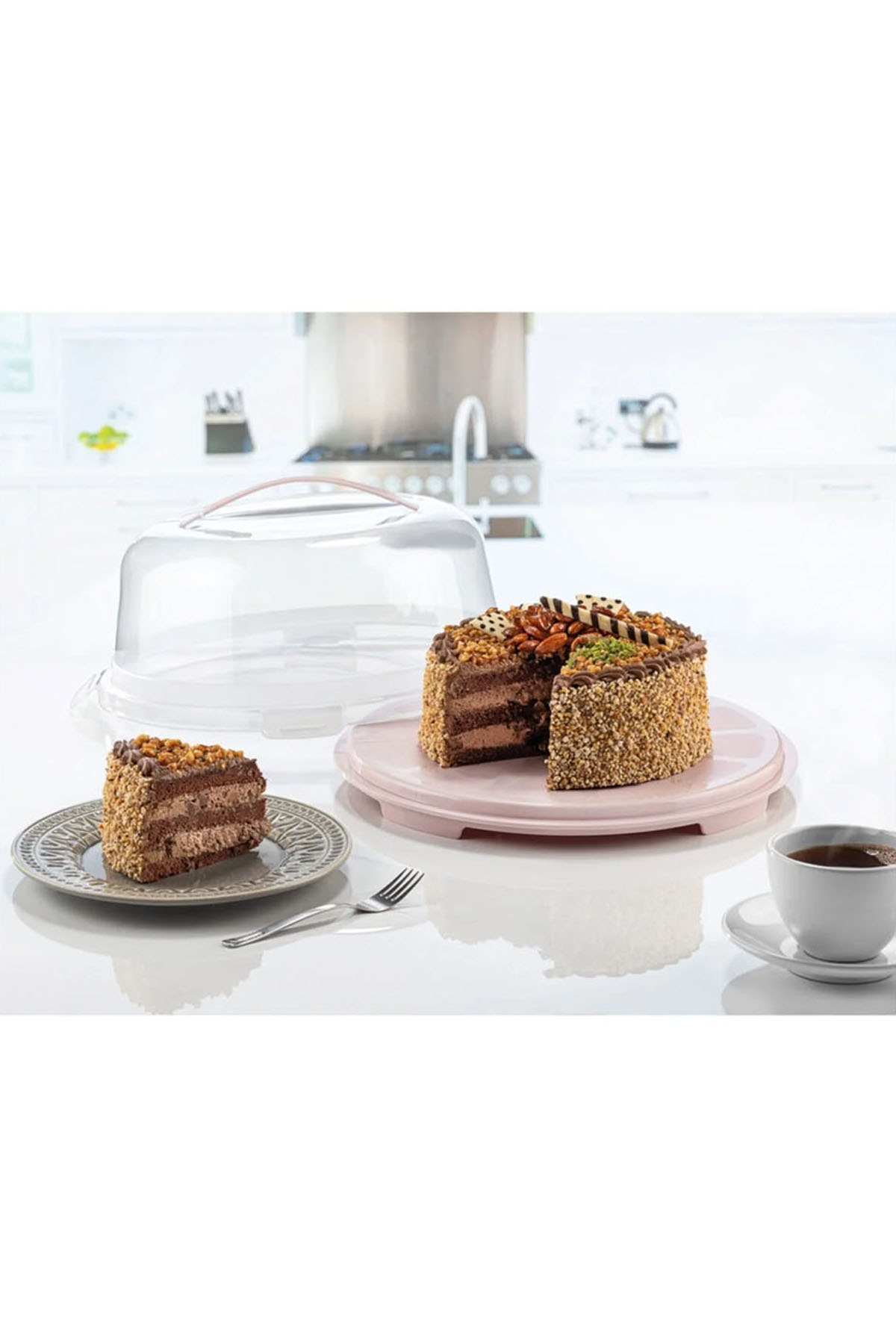 Emhouse Yuvarlak Pasta Taşıma Kabı - Pembe