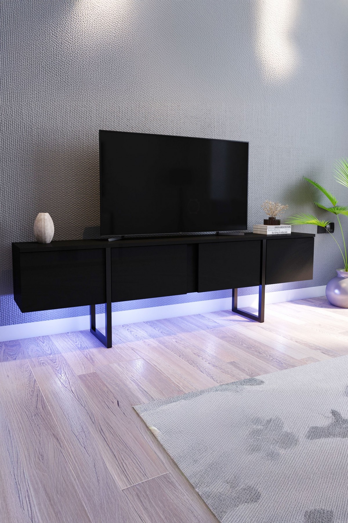 Favora Black Edition Metal Ayaklı Ledli TV Sehpası - 180 cm
