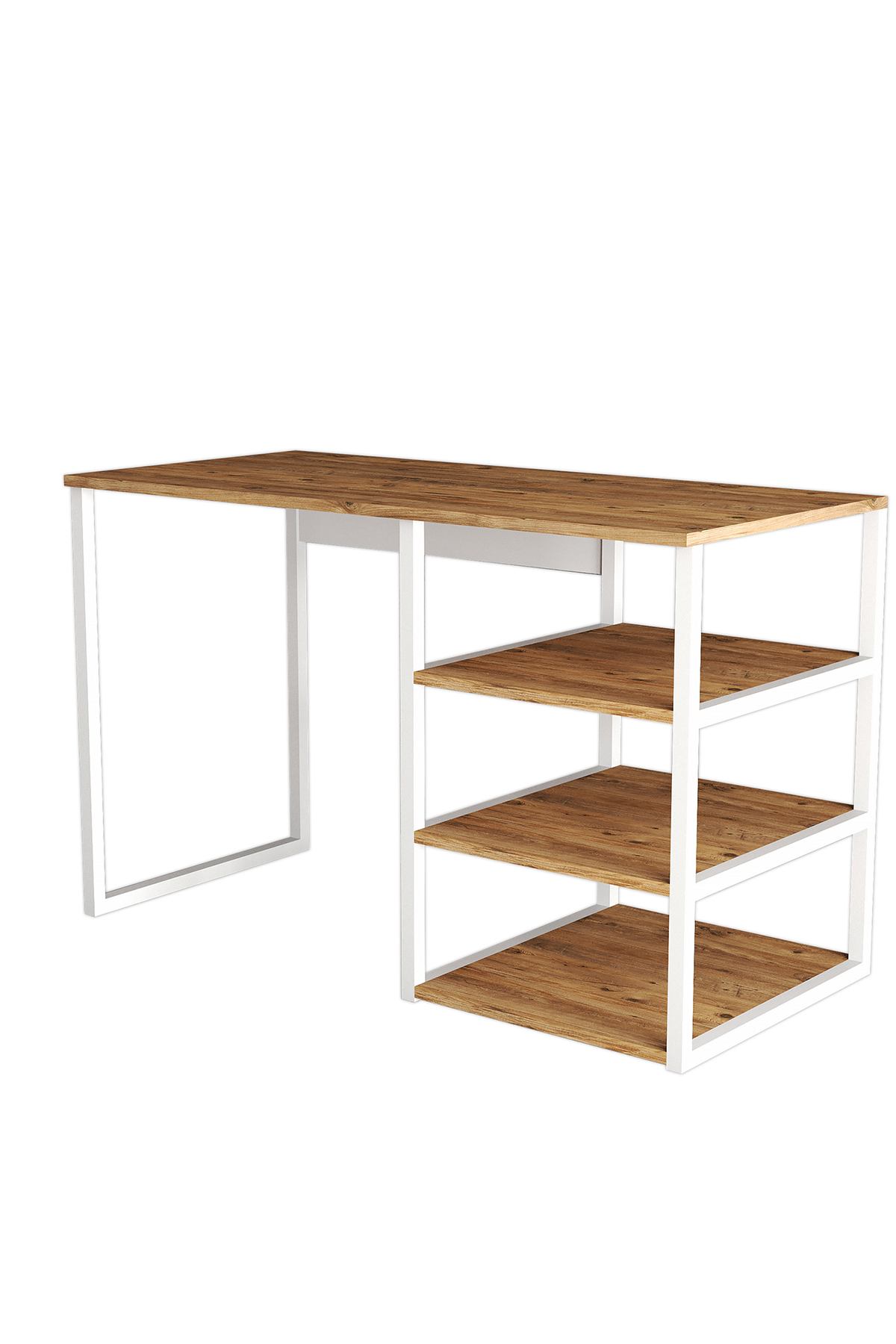 Favora Dunga Raflı Metal Ayaklı Çalışma Masası - Atlantik Çam - Beyaz