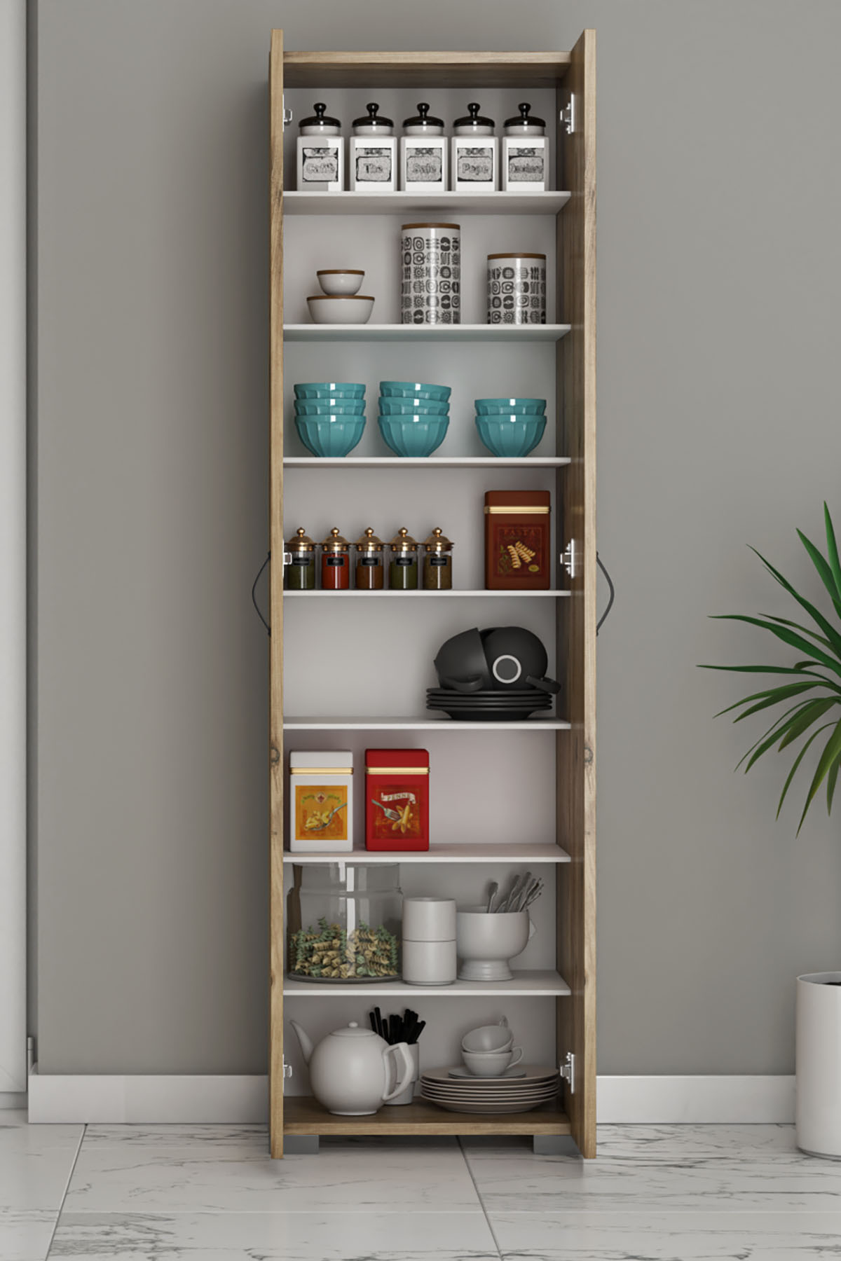 Favora Hanımeli 2 Kapak 8 Raf Çok Amaçlı Dolap - Ceviz