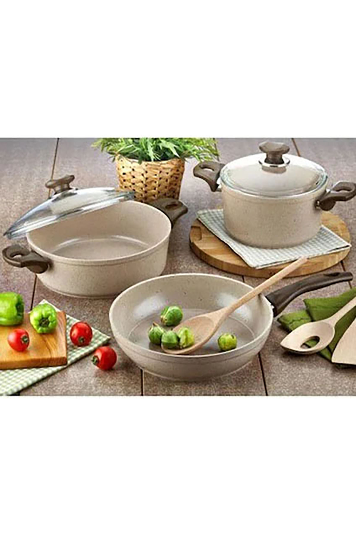 Gülsan Safran 5 Parça Granit Tencere Seti Tencere Takımı - Kahverengi Gülsan Safran 5 Parça Granit Tencere Seti Tencere Takımı - Kahverengi