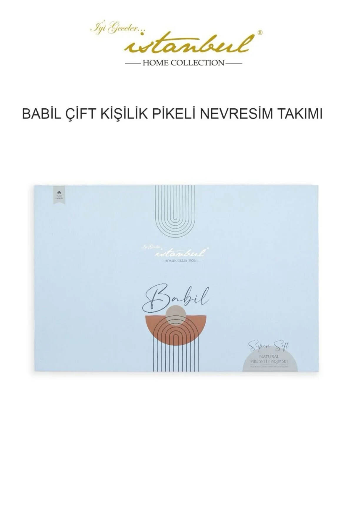 İyi Geceler Babil %100 Pamuklu Natural Çift Kişilik 7 Parça Nevresimli Müslin Pike Takımı - Haki