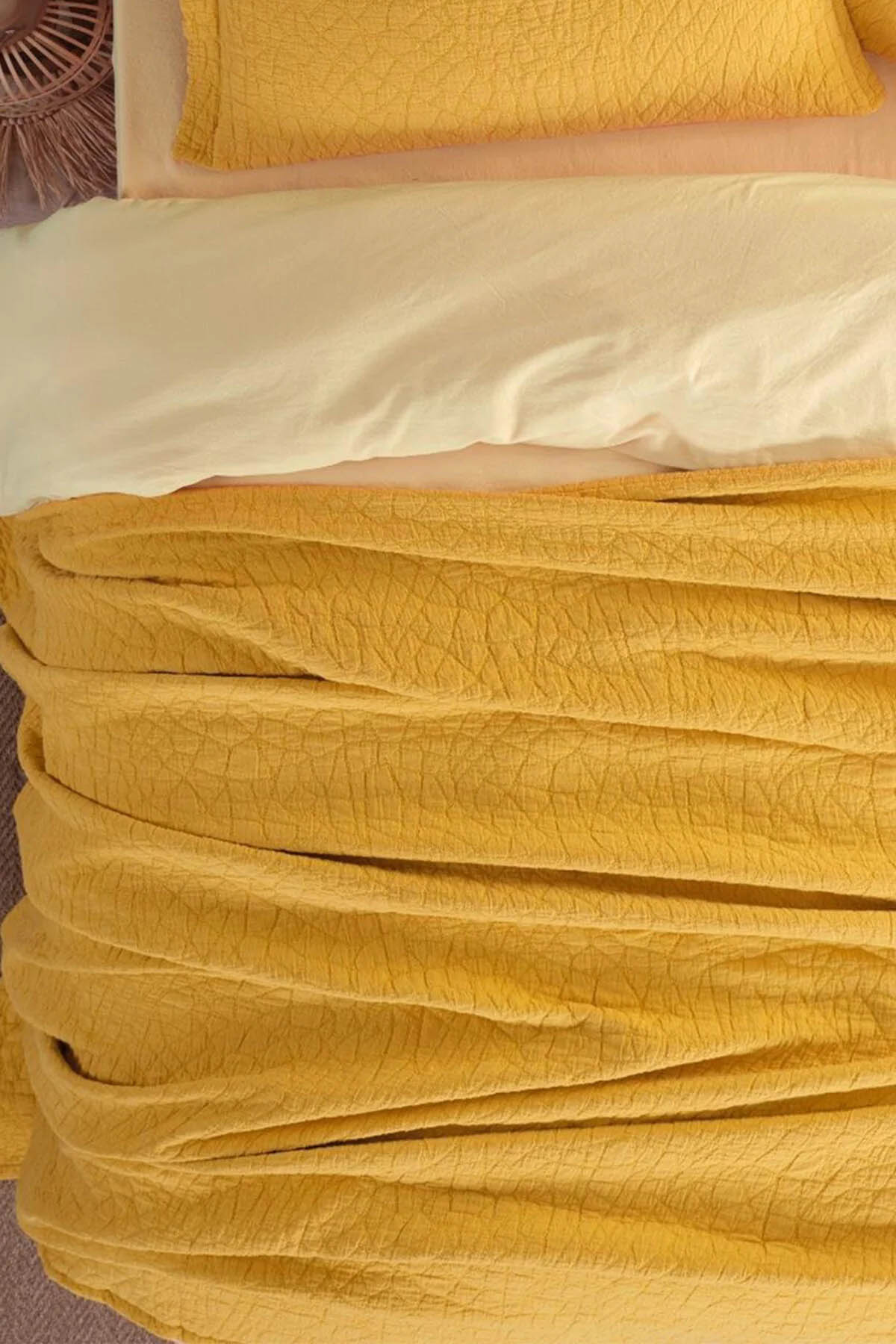 İyi Geceler Zen Stone Çift Kişilik %100 Pamuk Yatak Örtüsü Seti - Hardal