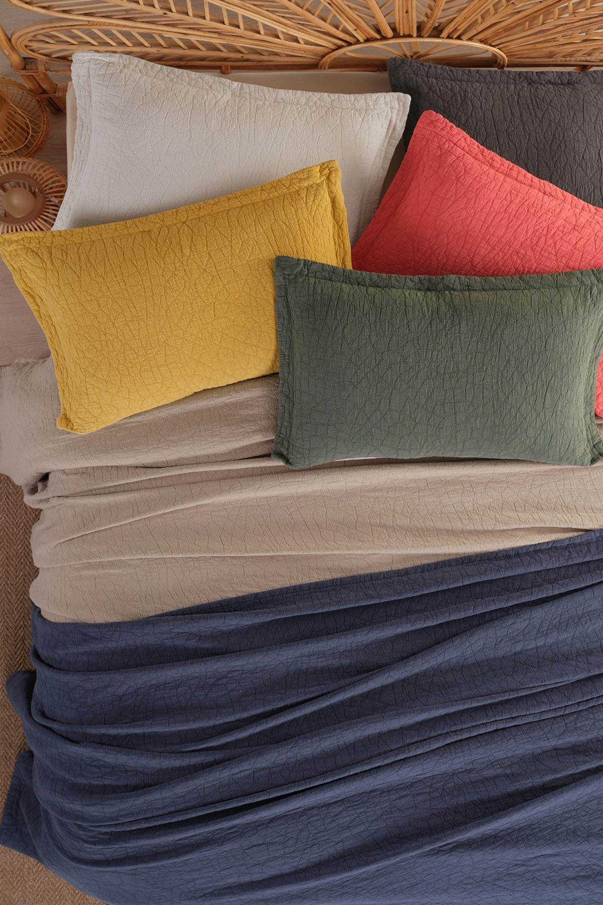 İyi Geceler Zen Stone Çift Kişilik %100 Pamuk Yatak Örtüsü Seti - Krem