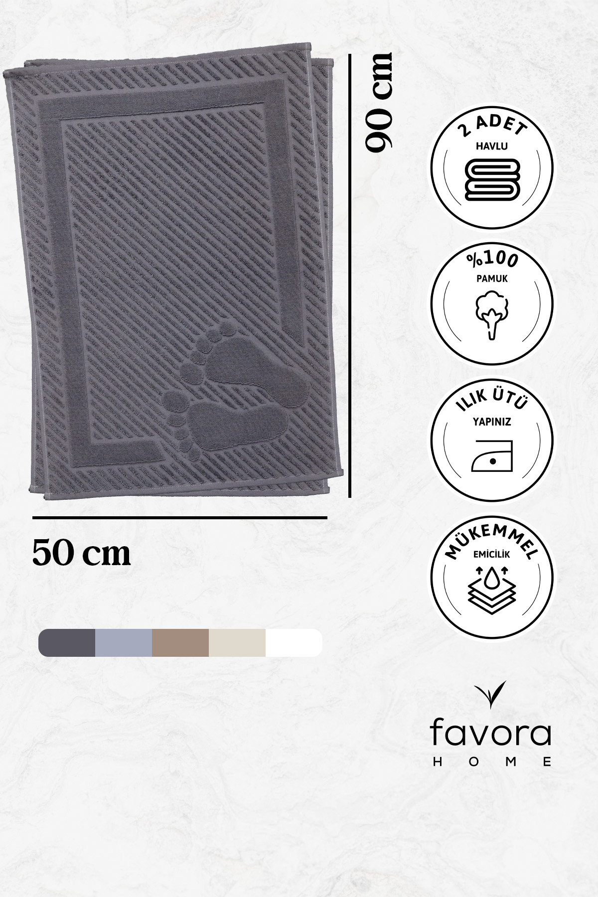 Leoline %100 Pamuk Premium 2'li Ayak Havlusu - Antrasit