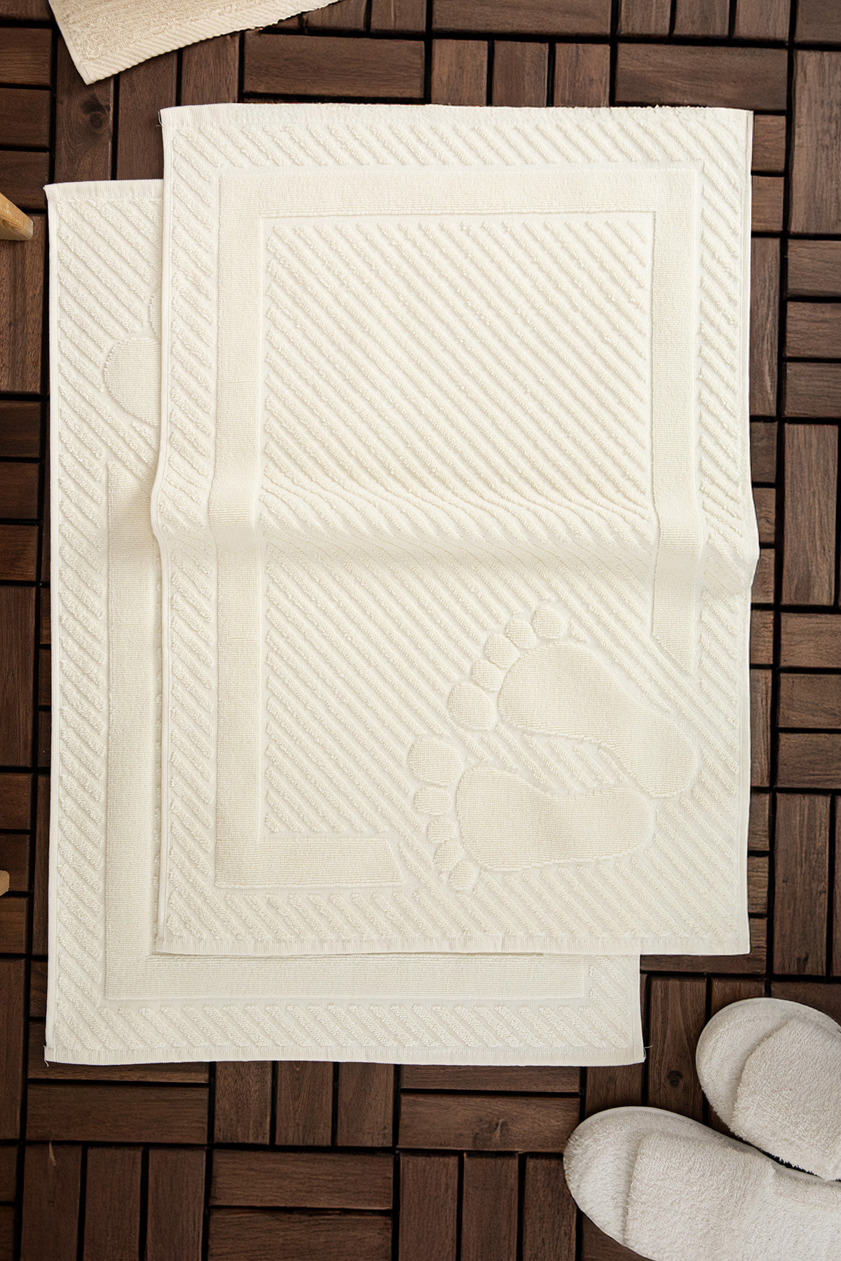 Leoline %100 Pamuk Premium 2'li Ayak Havlusu - Krem