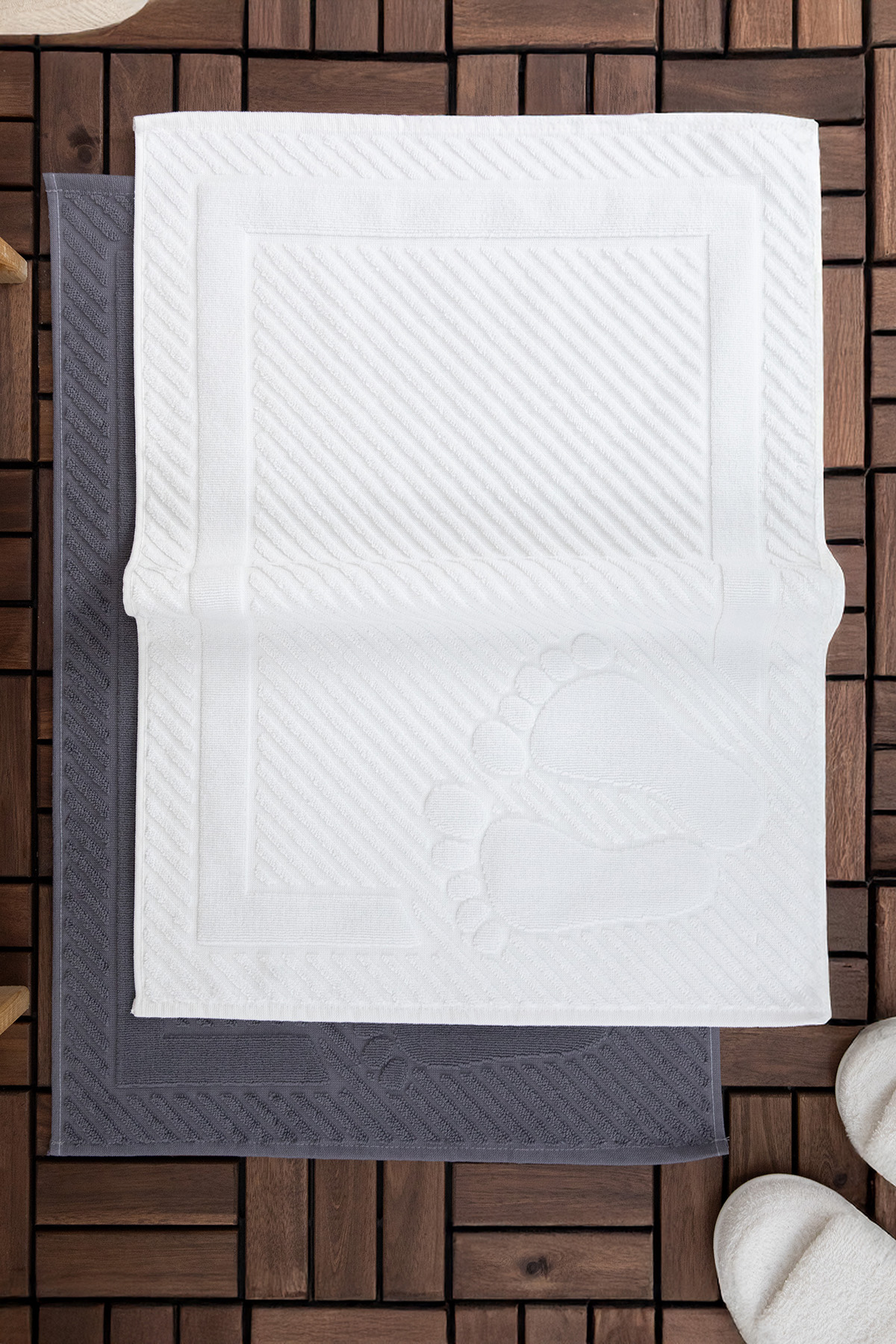 Leoline %100 Pamuk Premium 2li Ayak Havlusu - Beyaz - Antrasit