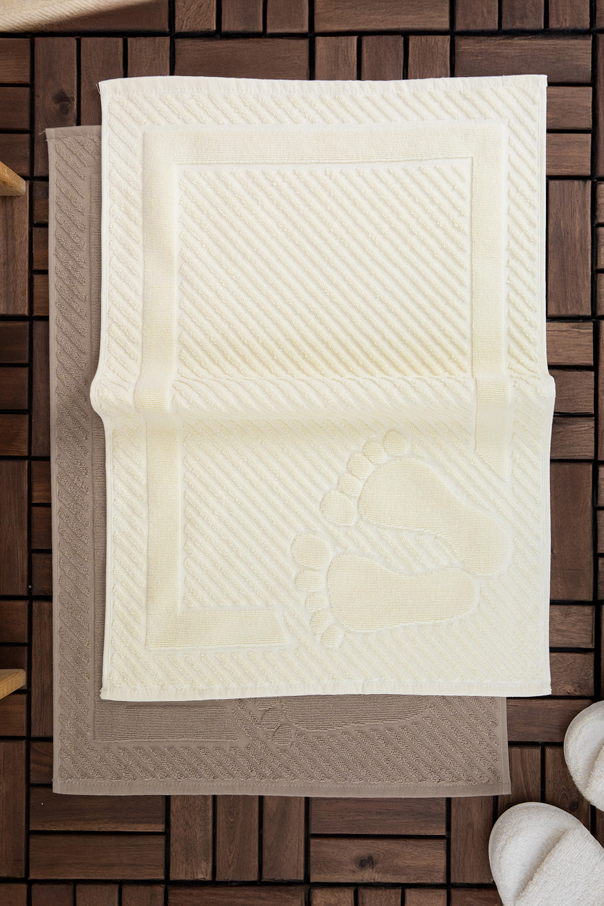 Leoline %100 Pamuk Premium 2li Ayak Havlusu - Kahve - Bej