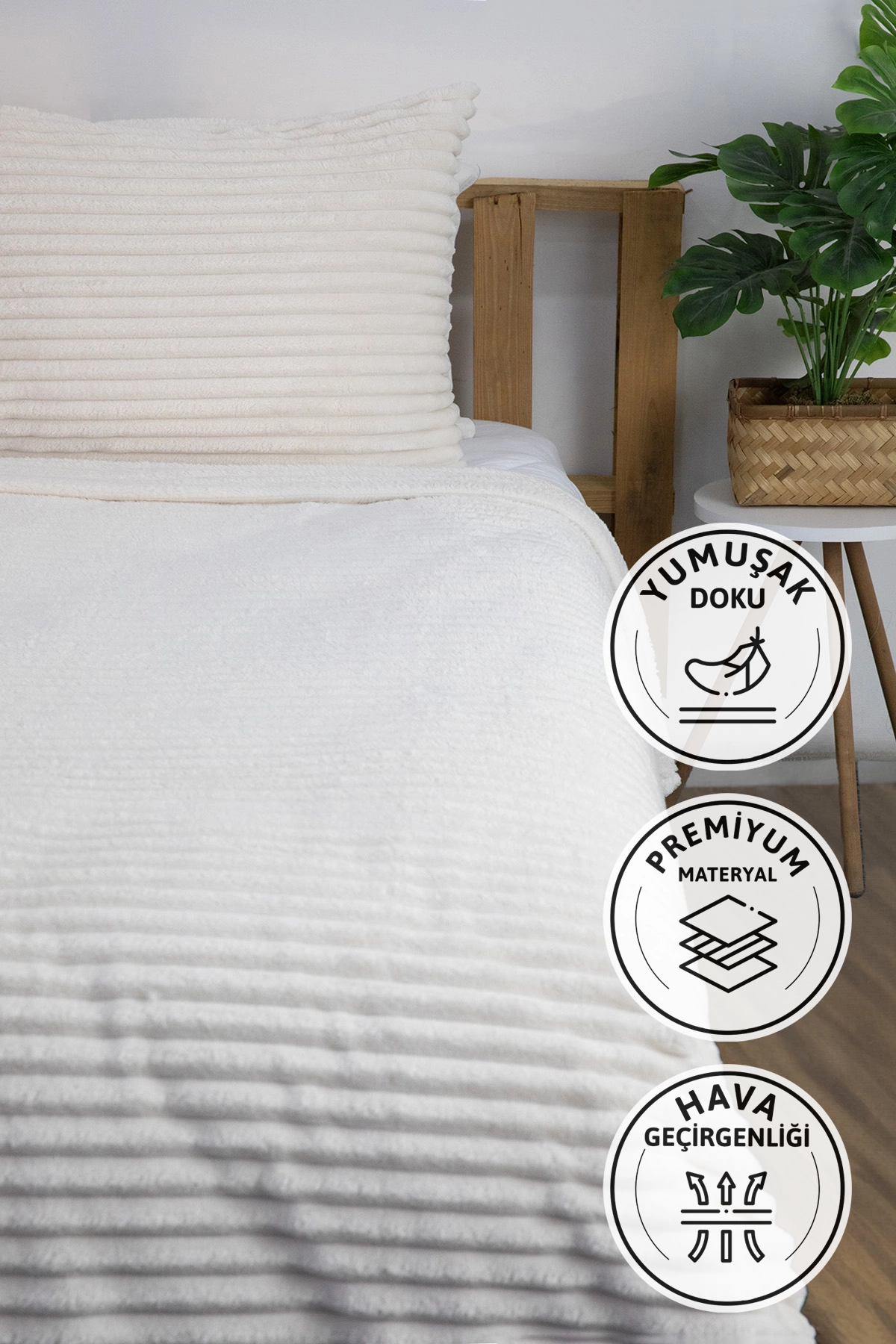 Linda 2 Parça Tek Kişilik Battaniye Seti - Ekru Linda 2 Parça Tek Kişilik Battaniye Seti - Ekru