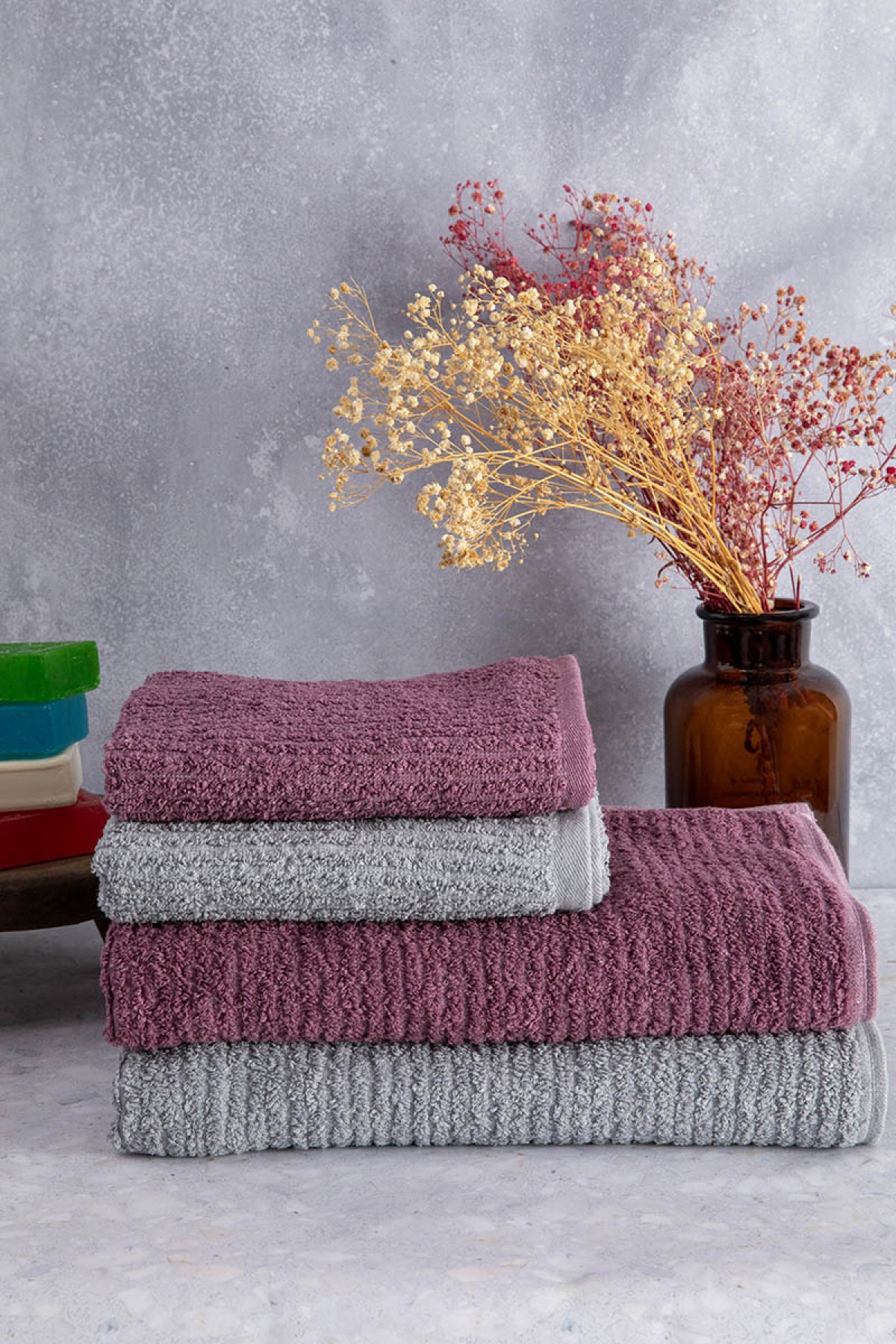 Line %100 Pamuk Luxury 6 Parça Havlu Hamam Seti - Gri Mürdüm Line %100 Pamuk Luxury 6 Parça Havlu Hamam Seti - Gri Mürdüm