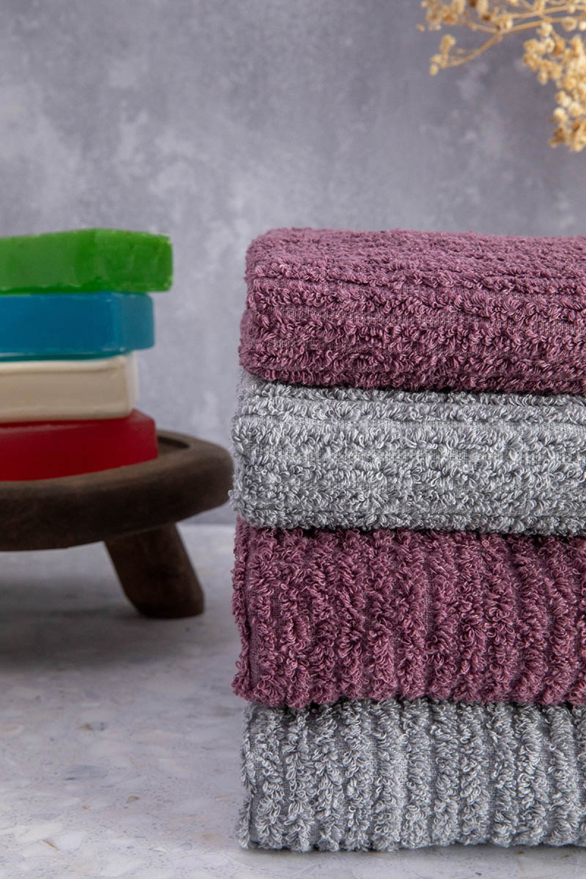 Line %100 Pamuk Luxury 6 Parça Havlu Hamam Seti - Gri Mürdüm Line %100 Pamuk Luxury 6 Parça Havlu Hamam Seti - Gri Mürdüm