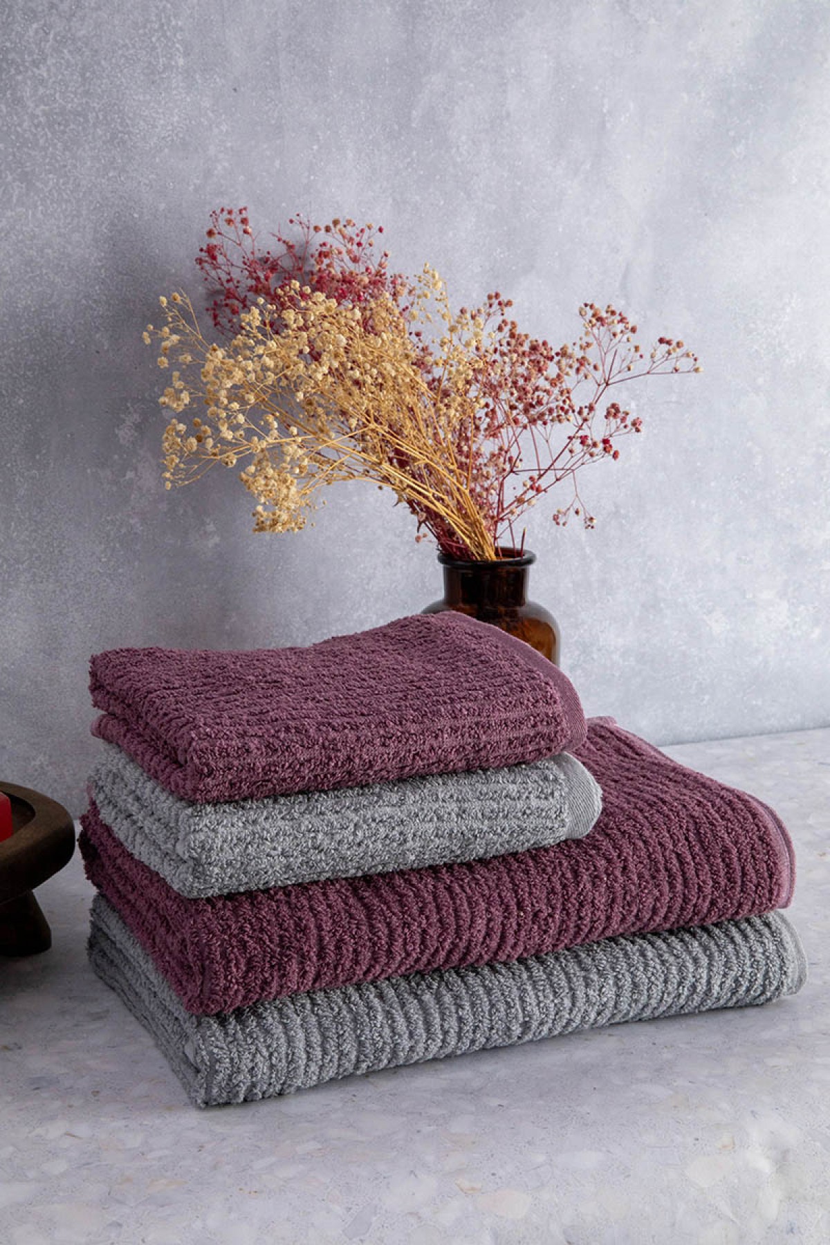 Line %100 Pamuk Luxury 6 Parça Havlu Hamam Seti - Gri Mürdüm Line %100 Pamuk Luxury 6 Parça Havlu Hamam Seti - Gri Mürdüm