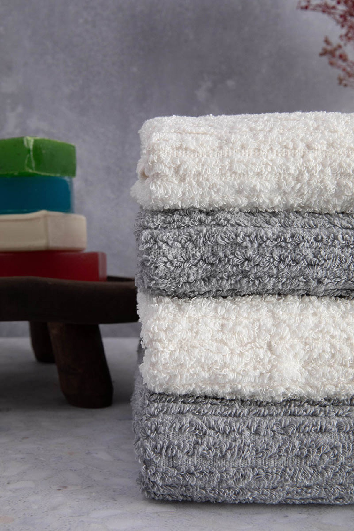 Line %100 Pamuk Luxury 6 Parça Havlu Hamam Seti - Gri Krem