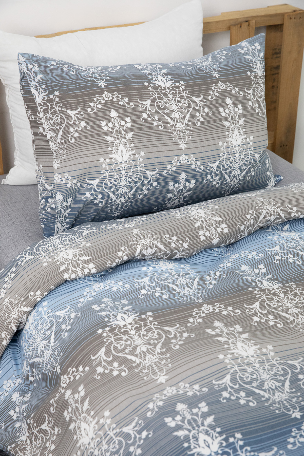 Nova Lastikli Çarşaflı Tek Kişilik Nevresim Takımı - Mavi