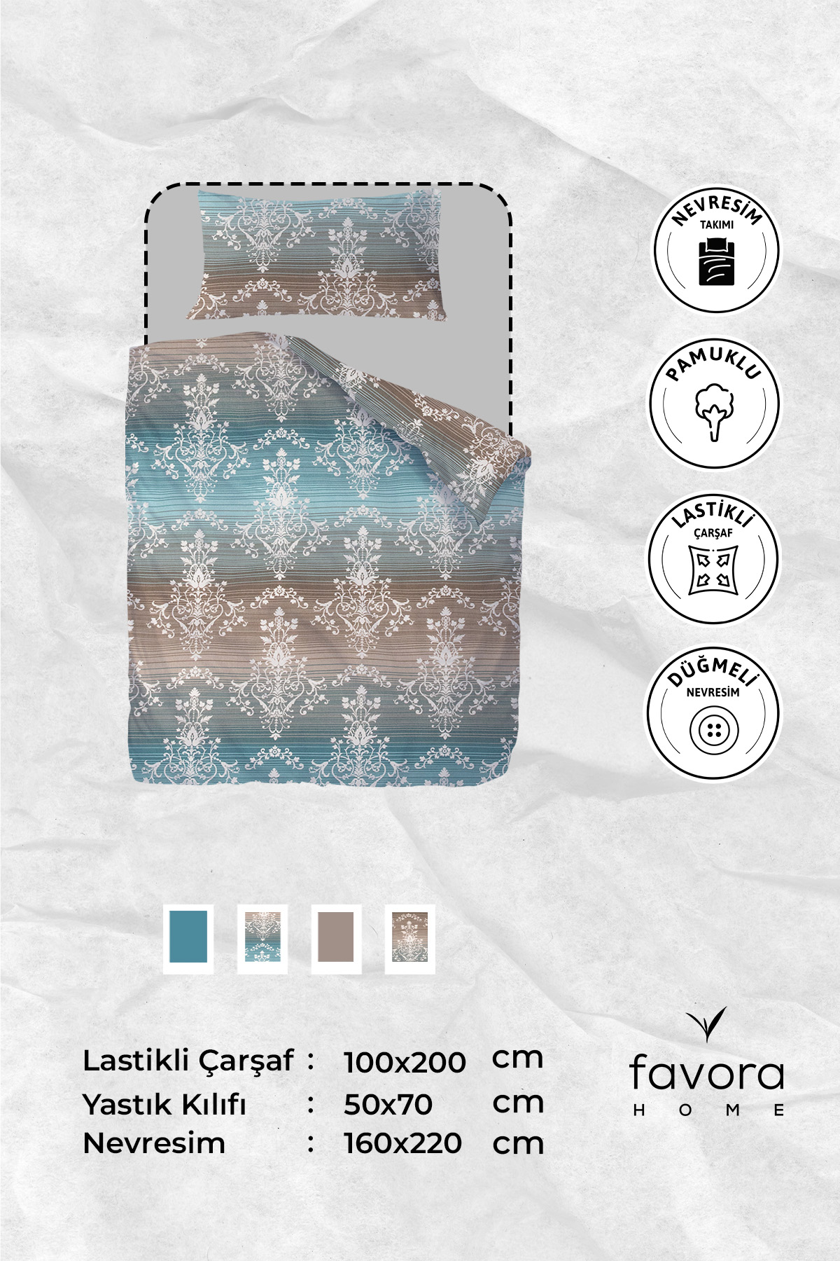 Nova Lastikli Çarşaflı Tek Kişilik Nevresim Takımı - Petrol