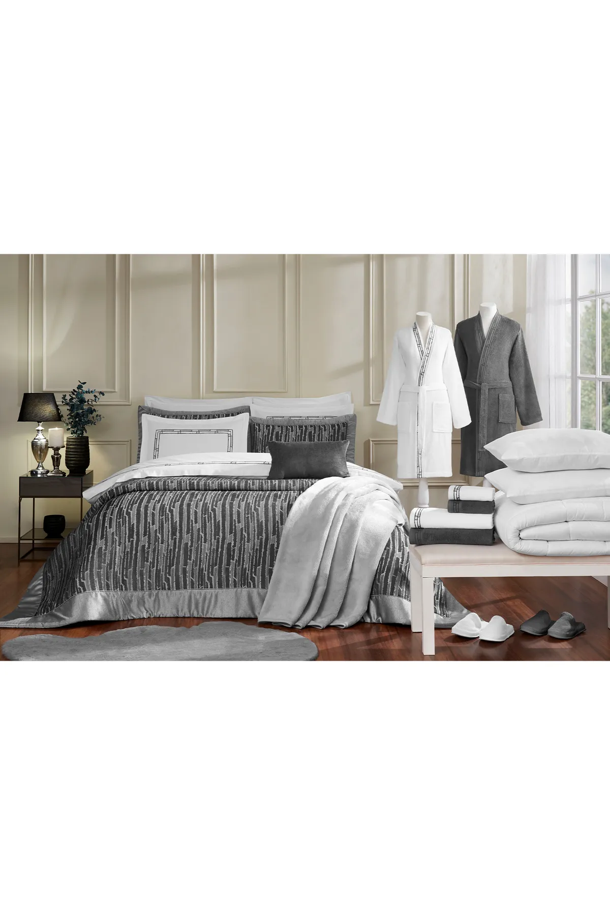 Özdilek Velluto Çift Kişilik 27 Parça Çeyiz Seti - Gri
