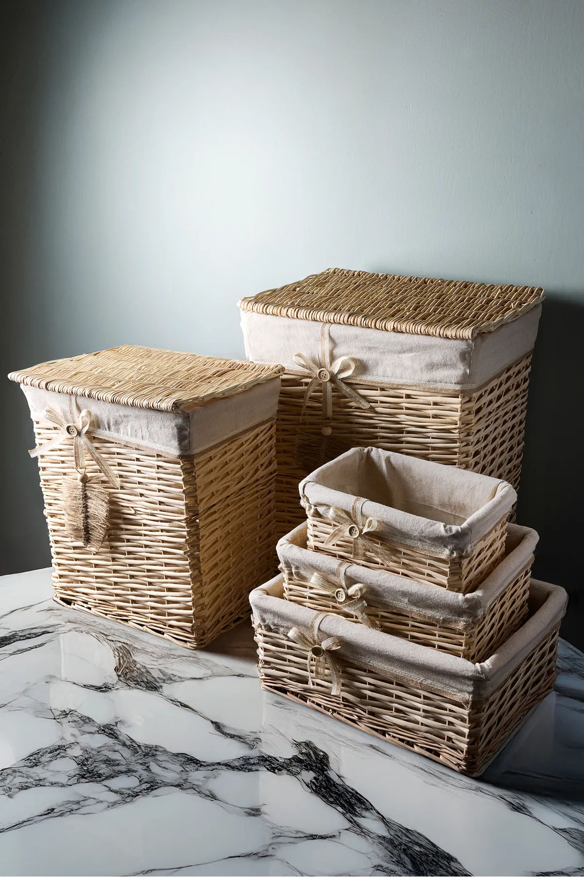 Perotti 18010 Salice Hasır 5'li Çamaşır Sepeti ve Organizer Set 