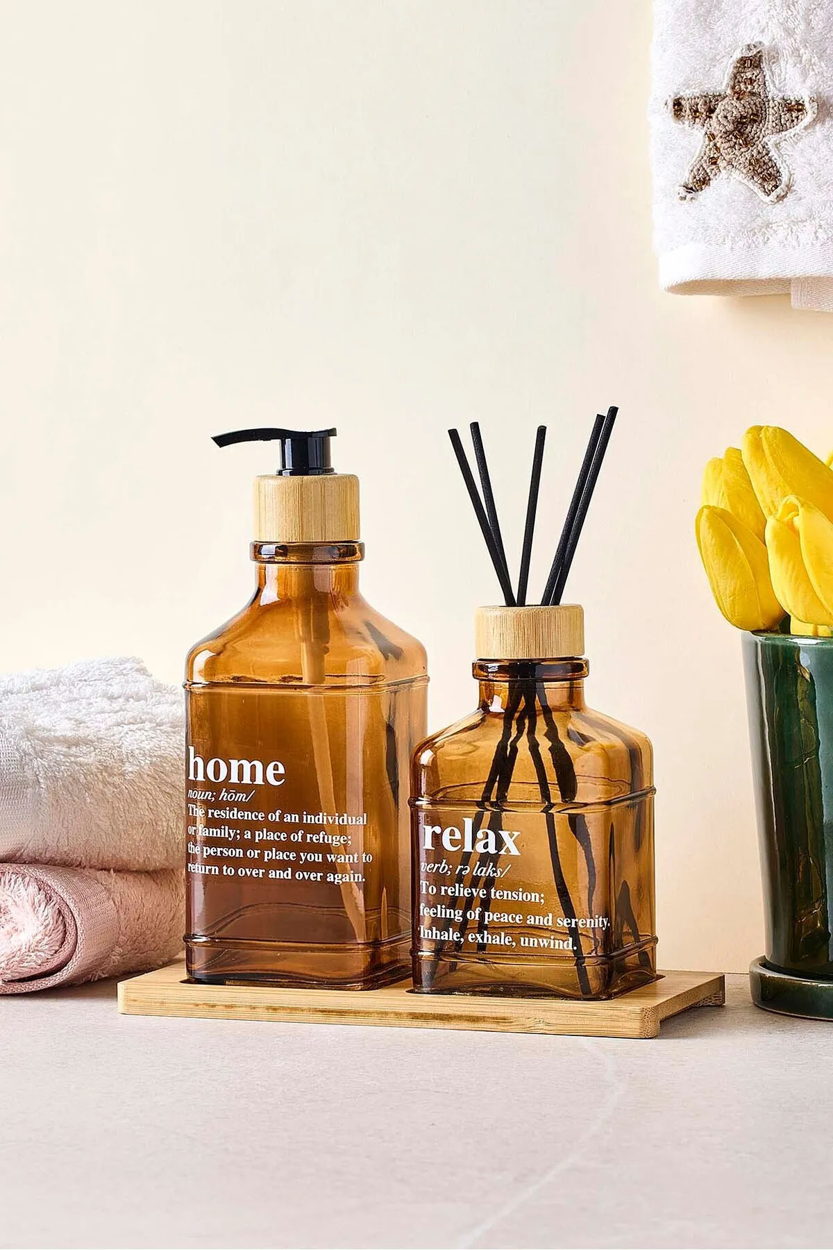 Perotti 18046 Rogan 2'li Tepsili Sıvı Sabunluk Seti - Amber 