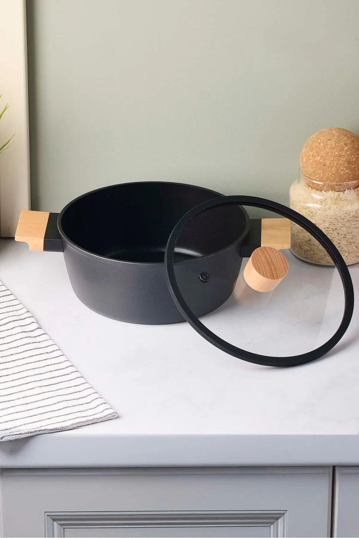 Perotti 18098 CookWood Derin Tencere 20 Cm - Siyah