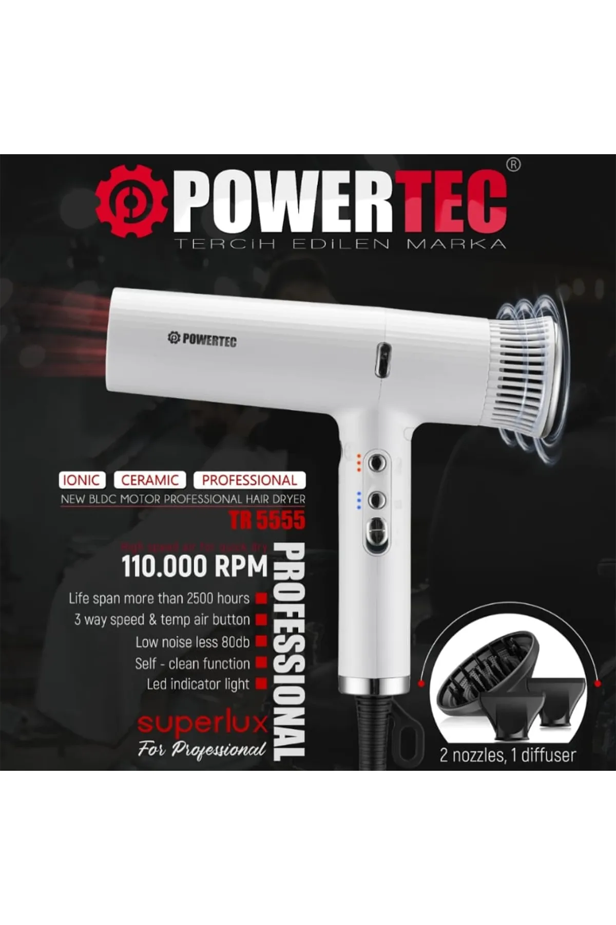 Powertec TR-4444 W Süperlux Ionıc Fön Makinesi - Beyaz Powertec TR-4444 W Süperlux Ionıc Fön Makinesi - Beyaz