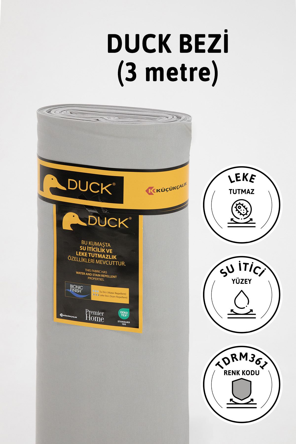 Premier Metrelik Duck Keten Kumaş Su İtici Bez 3 Metre TDRM361 - Gri