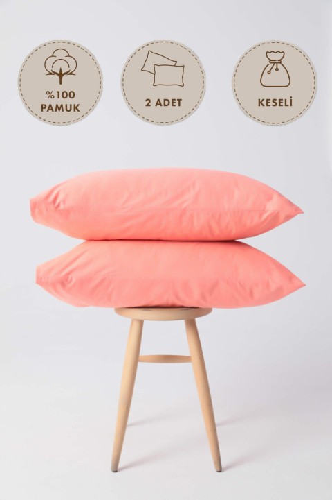 %100 Pamuk 2li Keseli Yastık Kılıfı 50x70 - Nar Çi