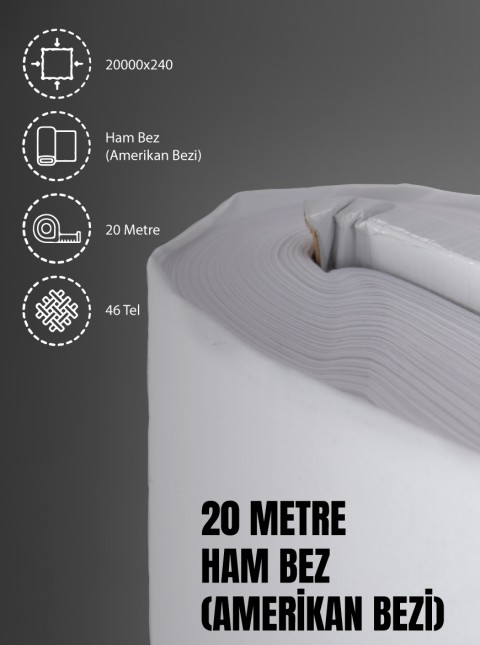 %100 Pamuk 46 Tel Amerikan Bezi Ham Bez Punch Kumaş - Beyaz 2000x240 cm