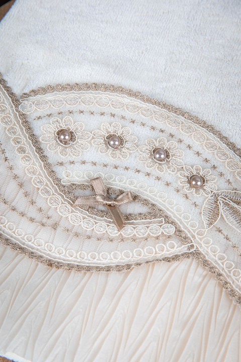 %100 Pamuk Fiyonk Güpürlü Çeyizlik 4lü Havlu 50x90 - Krem - Vizon