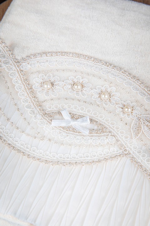 %100 Pamuk Fiyonk Güpürlü Çeyizlik 4lü Havlu 50x90 - Krem - Vizon