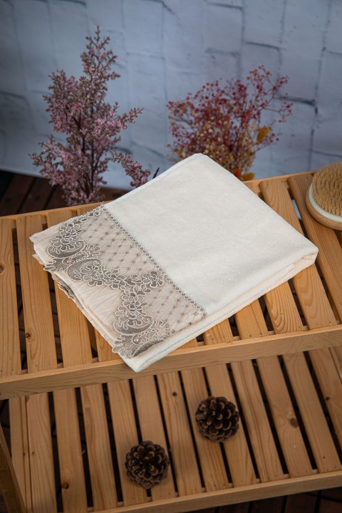 %100 Pamuk İnci Güpürlü Çeyizlik Havlu 50x90 - Vizon