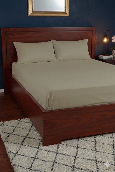 %100 Pamuk Ranforce Premium Çift Kişilik Çarşaf Seti - Bej