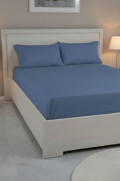 %100 Pamuk Ranforce Premium Çift Kişilik Çarşaf Seti - İndigo