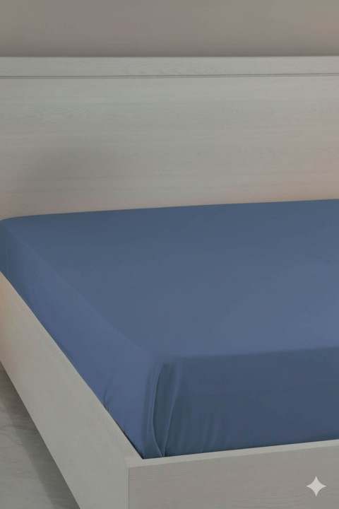 %100 Pamuk Ranforce Premium Çift Kişilik Lastikli Çarşaf - İndigo