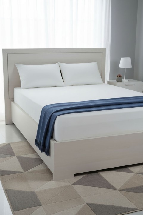 %100 Pamuk Ranforce Premium King Size Lastikli Çarşaf Seti - Beyaz