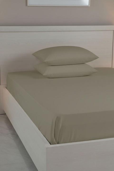 %100 Pamuk Ranforce Premium King Size Lastikli Çarşaf Seti - Vizon