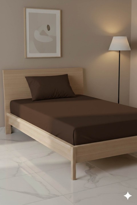 %100 Pamuk Ranforce Premium Tek Kişilik Çarşaf Seti - Kahverengi